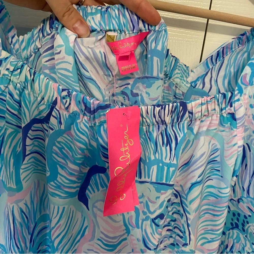 Lilly Pulitzer NWT Lizzie Bermuda Blue Fishful Thinking Blue Lilac Blouse Top M - Picture 7 of 10